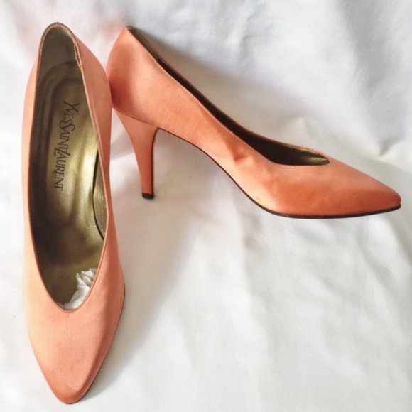 Vintage Yves Saint Laurent Orange Satin Heels - Picture 1 of 12